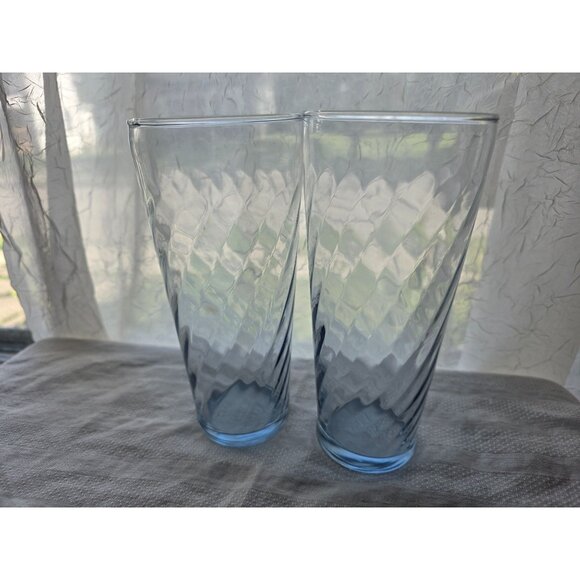 Hazel Stlas Optic Swirl Set Of 2 Blue Twisted Glass Tumblers - Picture 1 of 8
